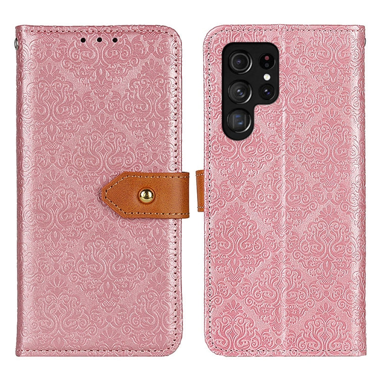European Floral Embossed Leather Phone Case, For Samsung Galaxy S24 Ultra
