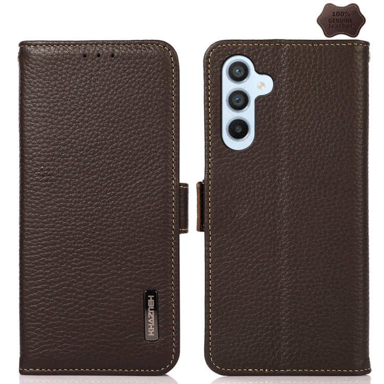 KHAZNEH Side-Magnetic Litchi Genuine Leather RFID Phone Case, For Samsung Galaxy M54 5G