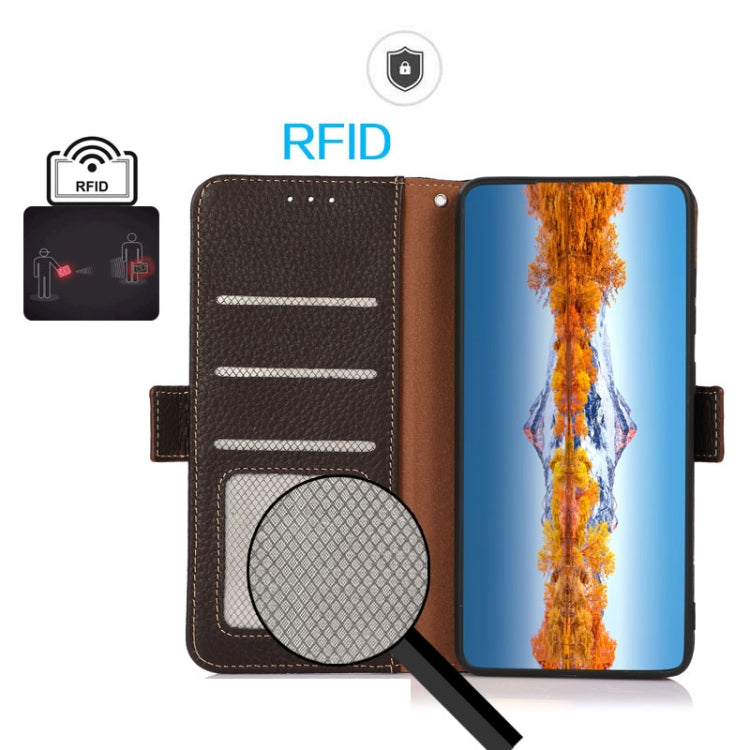 KHAZNEH Side-Magnetic Litchi Genuine Leather RFID Phone Case, For Samsung Galaxy M54 5G