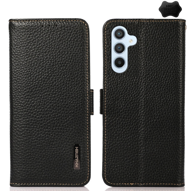 KHAZNEH Side-Magnetic Litchi Genuine Leather RFID Phone Case, For Samsung Galaxy M54 5G