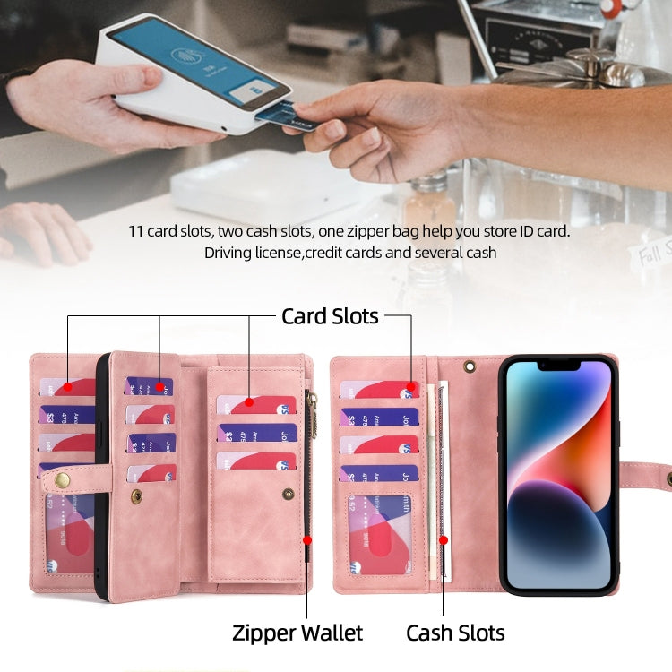 Zipper Wallet Magnetic Detachable Leather Phone Case, For iPhone 14, For iPhone 14 Pro, For iPhone 14 Plus, For iPhone 14 Pro Max, For iPhone 13, For iPhone 13 Pro, For iPhone 13 Pro Max, For iPhone 12 / 12 Pro