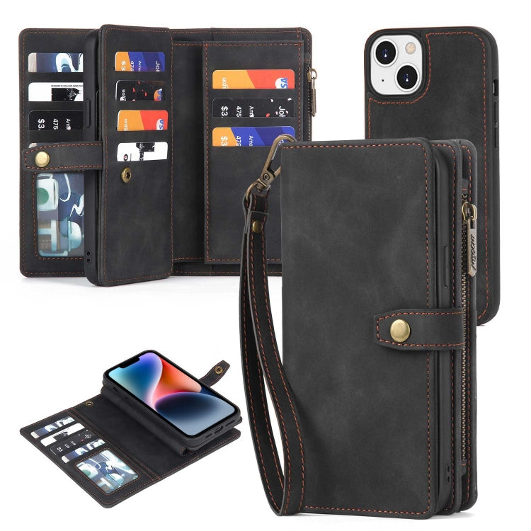 Zipper Wallet Magnetic Detachable Leather Phone Case, For iPhone 14, For iPhone 14 Pro, For iPhone 14 Plus, For iPhone 14 Pro Max, For iPhone 13, For iPhone 13 Pro, For iPhone 13 Pro Max, For iPhone 12 / 12 Pro