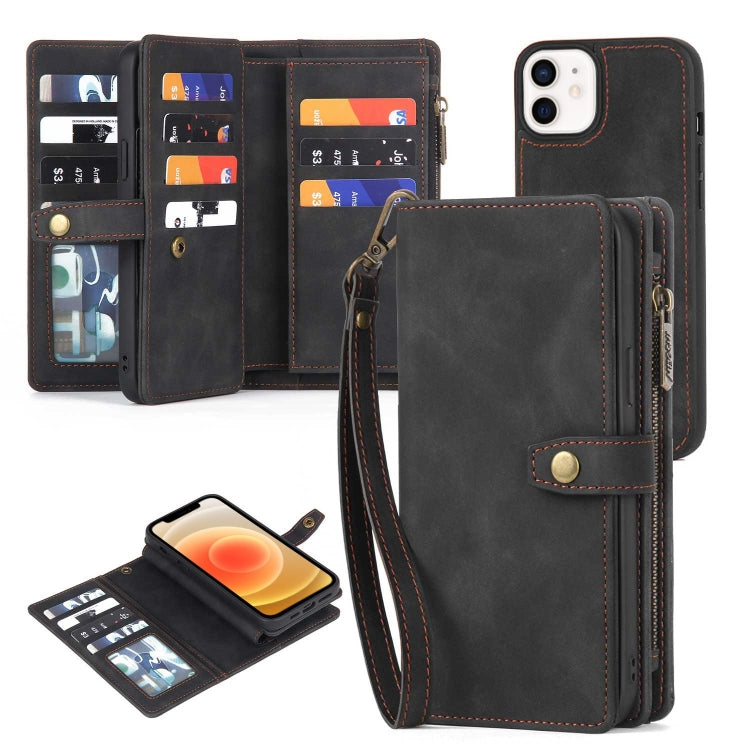 Zipper Wallet Magnetic Detachable Leather Phone Case, For iPhone 14, For iPhone 14 Pro, For iPhone 14 Plus, For iPhone 14 Pro Max, For iPhone 13, For iPhone 13 Pro, For iPhone 13 Pro Max, For iPhone 12 / 12 Pro