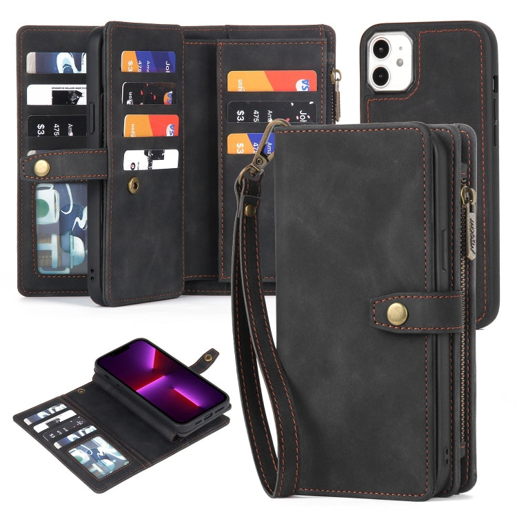 Zipper Wallet Magnetic Detachable Leather Phone Case, For iPhone 12 Pro Max, For iPhone 11, For iPhone 11 Pro, For iPhone 11 Pro Max, For iPhone X / XS, For iPhone XR, For iPhone XS Max, For iPhone 7 Plus / 8 Plus