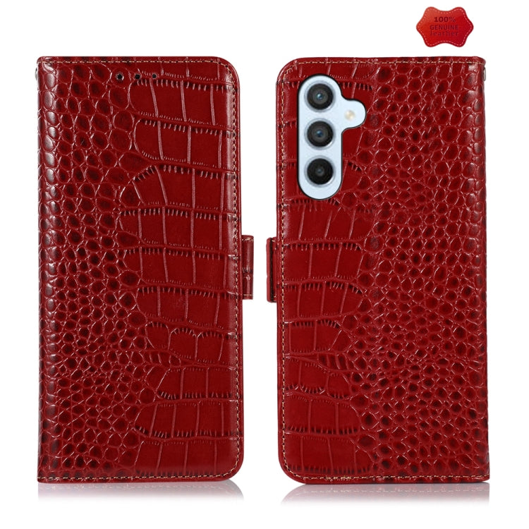 Crocodile Top Layer Cowhide Leather Phone Case, For Samsung Galaxy S24+, For Samsung Galaxy S24, For Samsung Galaxy A25 5G Global