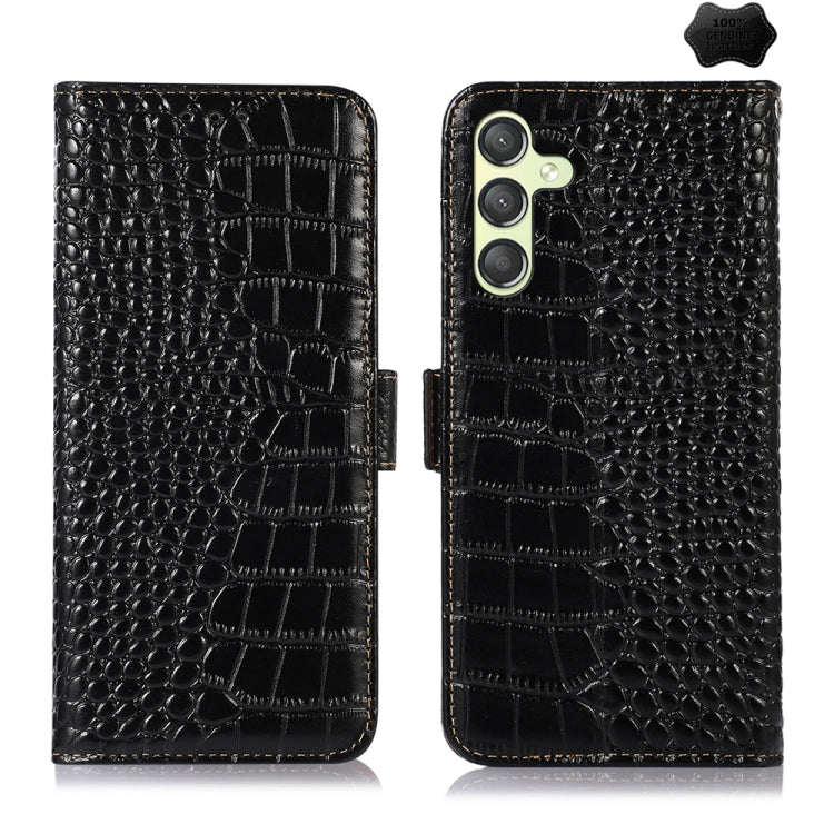 Crocodile Top Layer Cowhide Leather Phone Case, For Samsung Galaxy S24+, For Samsung Galaxy S24, For Samsung Galaxy A25 5G Global