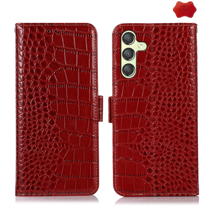 Crocodile Top Layer Cowhide Leather Phone Case, For Samsung Galaxy S24+, For Samsung Galaxy S24, For Samsung Galaxy A25 5G Global