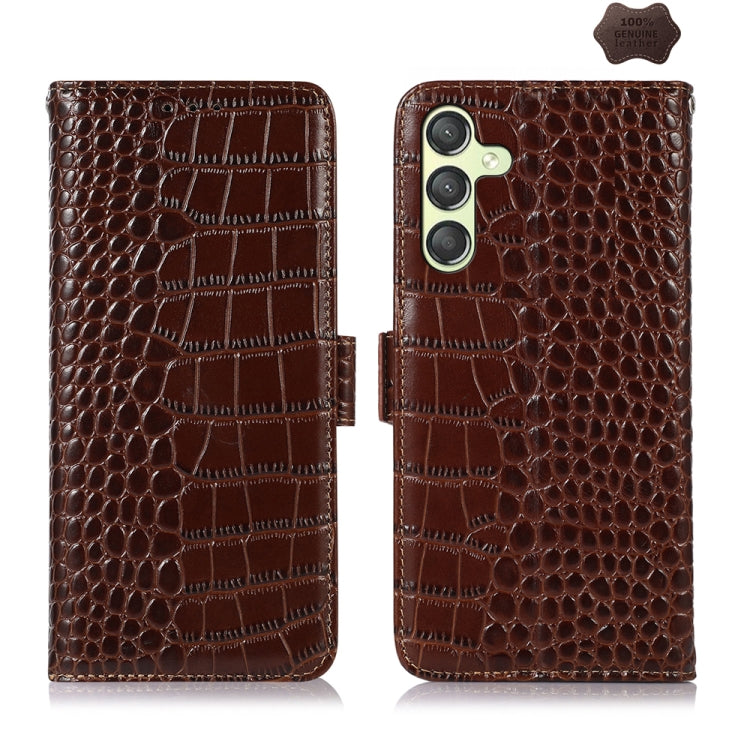 Crocodile Top Layer Cowhide Leather Phone Case, For Samsung Galaxy S24+, For Samsung Galaxy S24, For Samsung Galaxy A25 5G Global