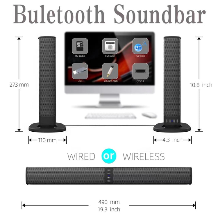 BS-36 20W Multi-Function 3D Stereo Surround Bluetooth Speaker Subwoofer Soundbar, BS-36