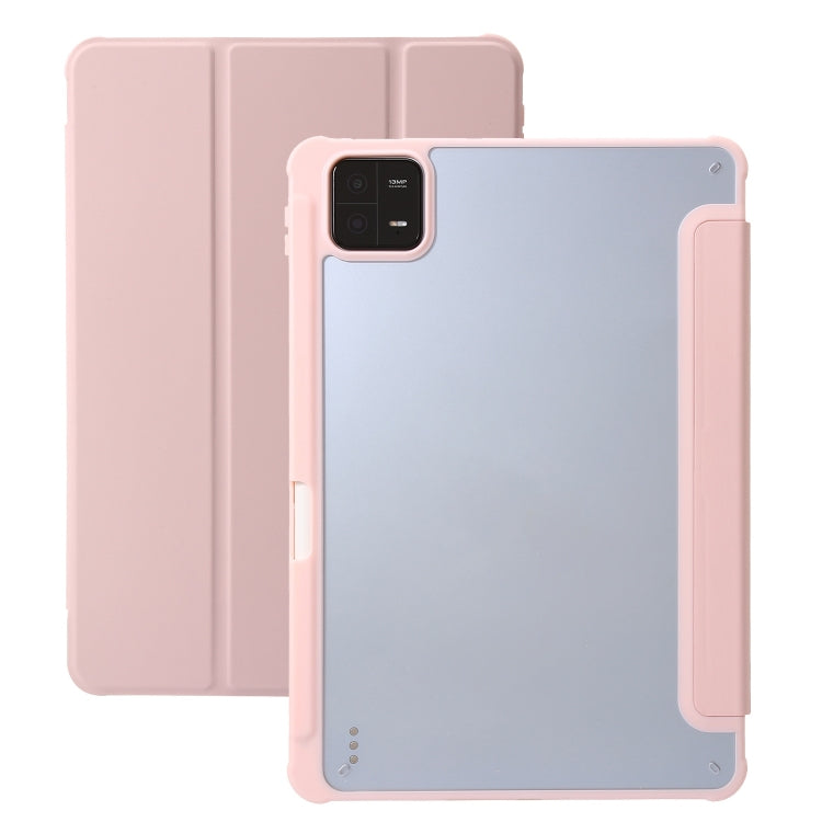 3-Fold Clear Acrylic Leather Tablet Case, For Xiaomi Pad 6, For Xiaomi Pad 6 Pro