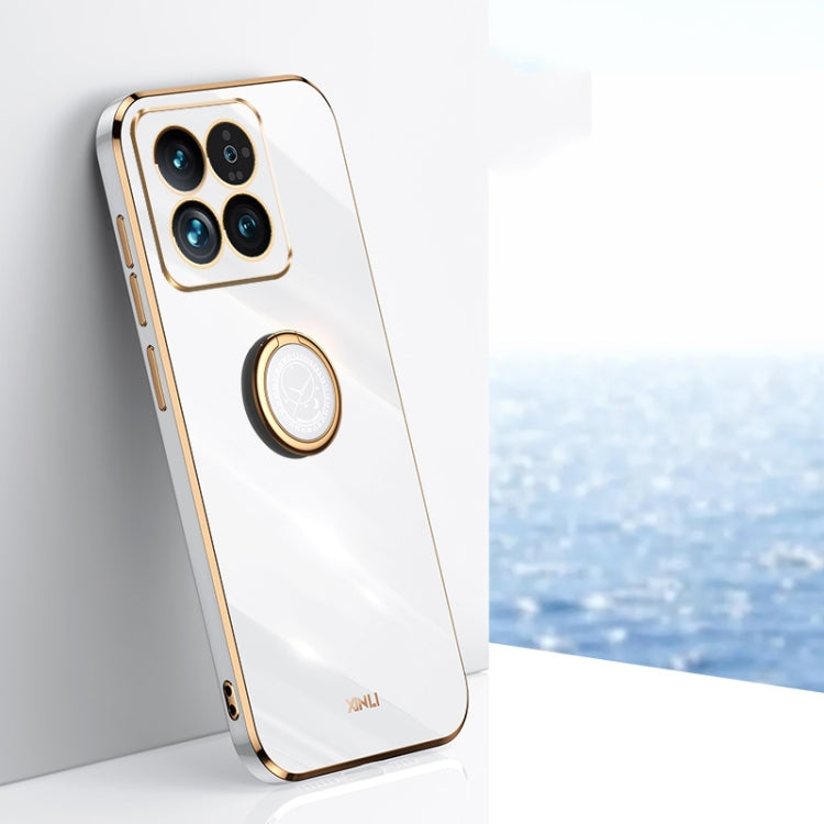Coque XINLI Straight Edge 6D en TPU galvanisé avec anneau de support, pour Xiaomi Redmi K70E, Xiaomi 14 Pro, Xiaomi 14 et Xiaomi Redmi Note 13 5G