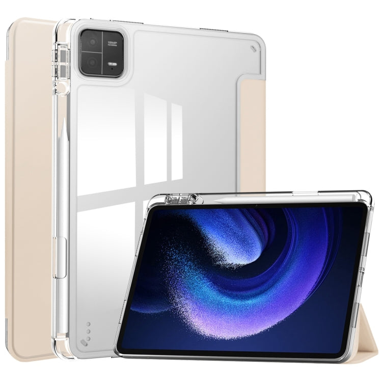 3-fold Clear TPU Smart Leather Tablet Case, For Xiaomi Pad 6 / 6 Pro