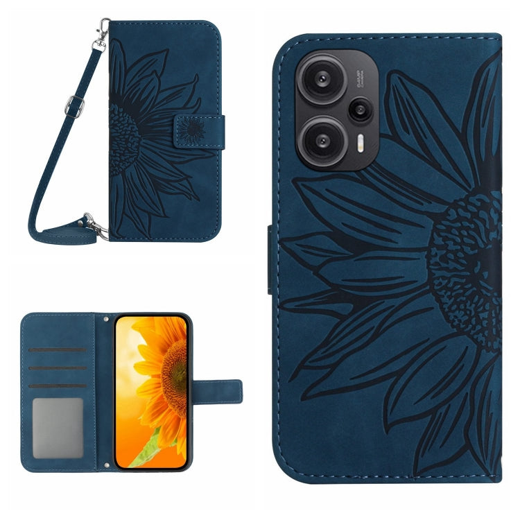 Skin Feel Sun Flower Embossed Flip Leather Phone Case with Lanyard