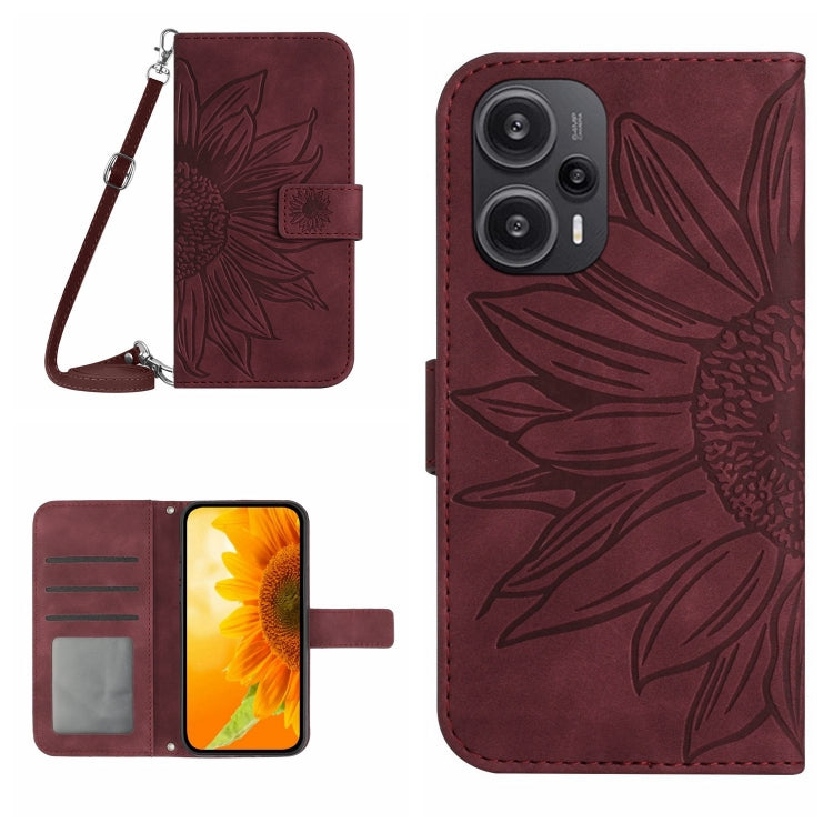 Skin Feel Sun Flower Embossed Flip Leather Phone Case with Lanyard