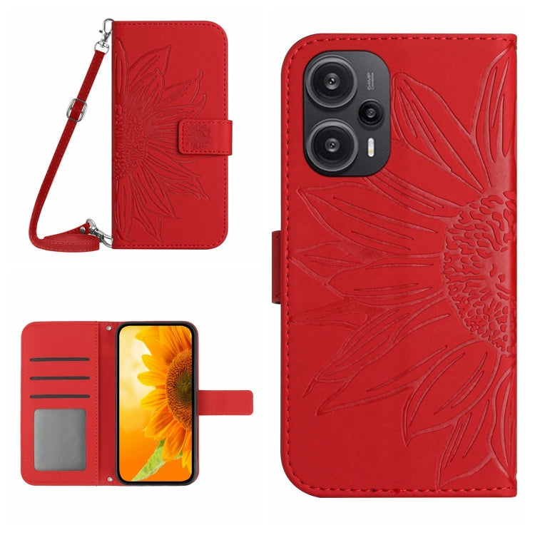 Skin Feel Sun Flower Embossed Flip Leather Phone Case with Lanyard