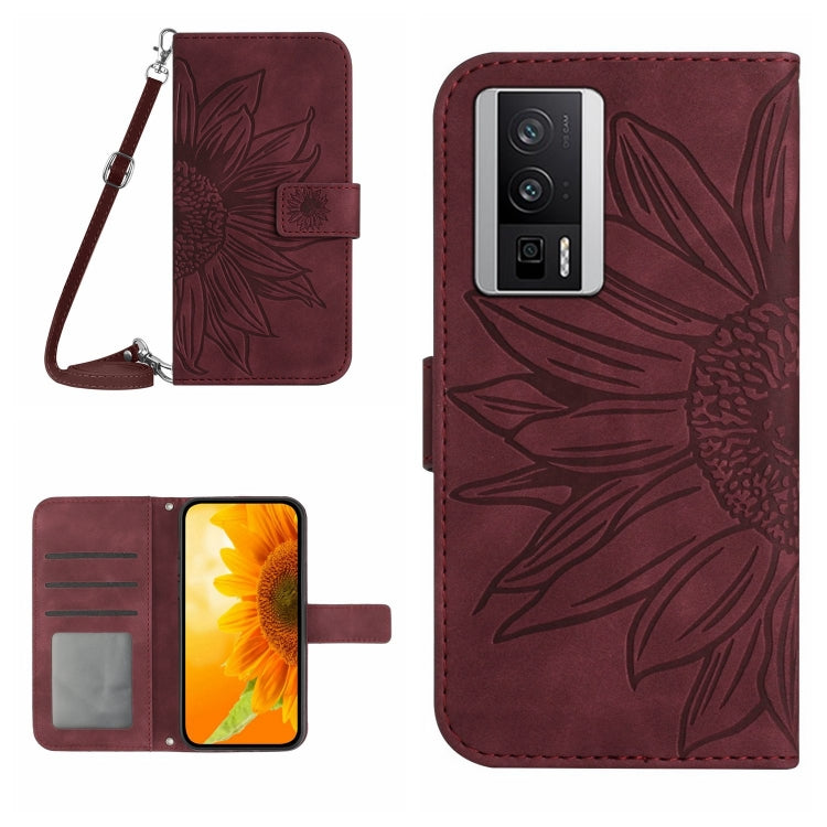 Skin Feel Sun Flower Embossed Flip Leather Phone Case with Lanyard