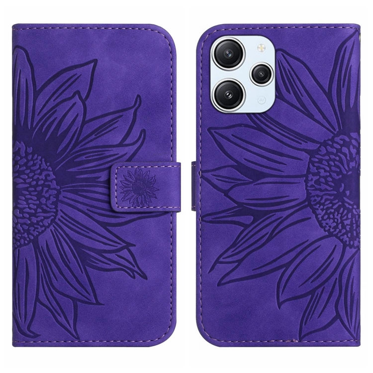 Skin Feel Sun Flower Embossed Flip Leather Phone Case with Lanyard