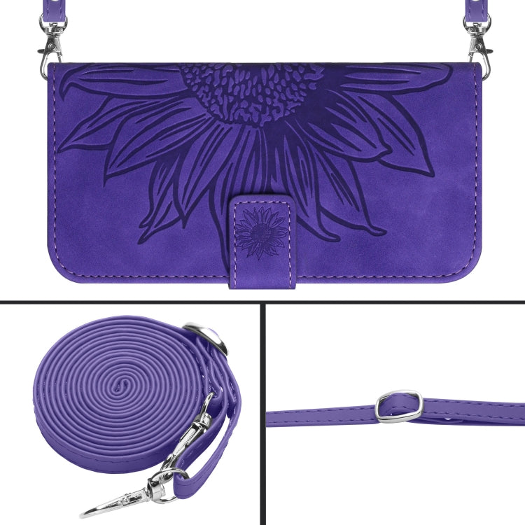 Skin Feel Sun Flower Embossed Flip Leather Phone Case with Lanyard