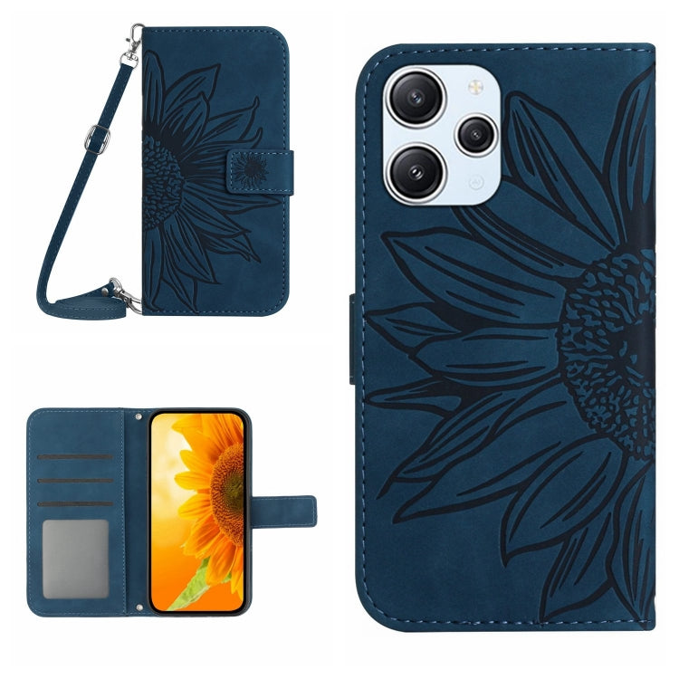 Skin Feel Sun Flower Embossed Flip Leather Phone Case with Lanyard