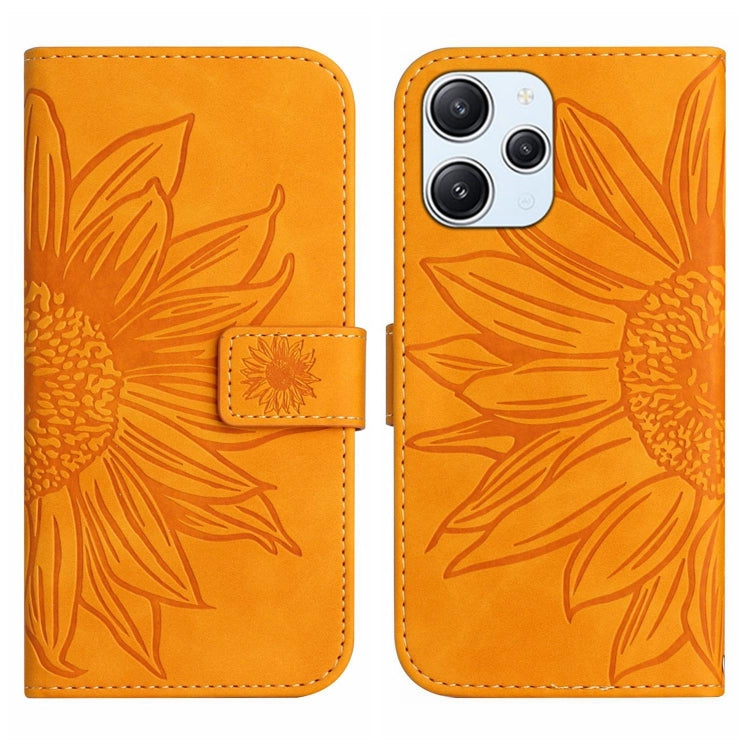 Skin Feel Sun Flower Embossed Flip Leather Phone Case with Lanyard