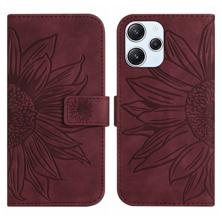 Skin Feel Sun Flower Embossed Flip Leather Phone Case with Lanyard