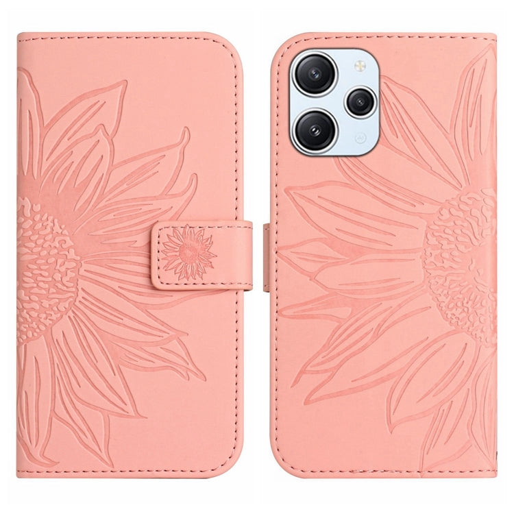 Skin Feel Sun Flower Embossed Flip Leather Phone Case with Lanyard