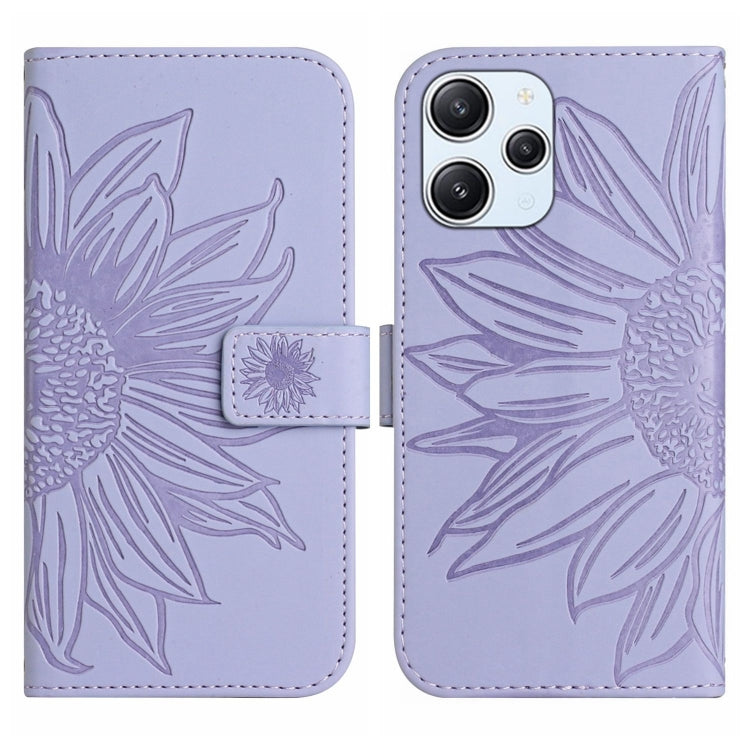 Skin Feel Sun Flower Embossed Flip Leather Phone Case with Lanyard