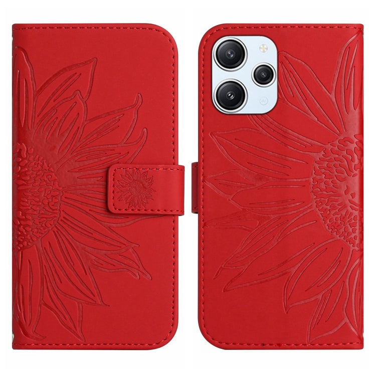 Skin Feel Sun Flower Embossed Flip Leather Phone Case with Lanyard