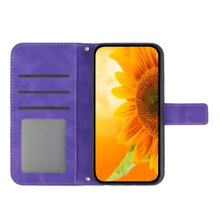 Skin Feel Sun Flower Embossed Flip Leather Phone Case with Lanyard