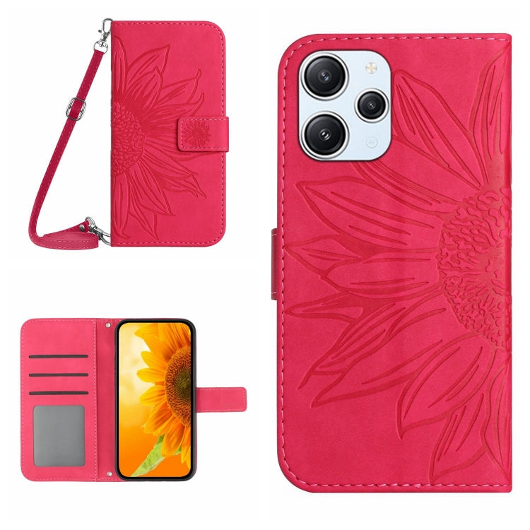 Skin Feel Sun Flower Embossed Flip Leather Phone Case with Lanyard
