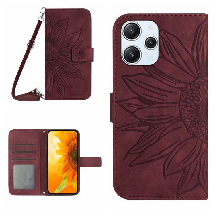 Skin Feel Sun Flower Embossed Flip Leather Phone Case with Lanyard