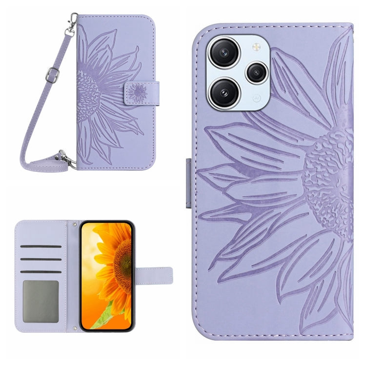 Skin Feel Sun Flower Embossed Flip Leather Phone Case with Lanyard