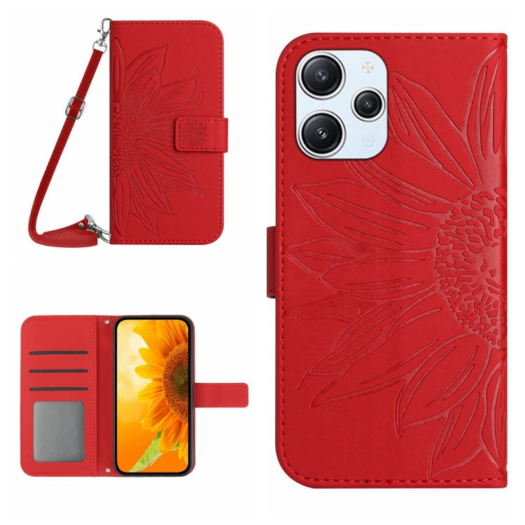 Skin Feel Sun Flower Embossed Flip Leather Phone Case with Lanyard