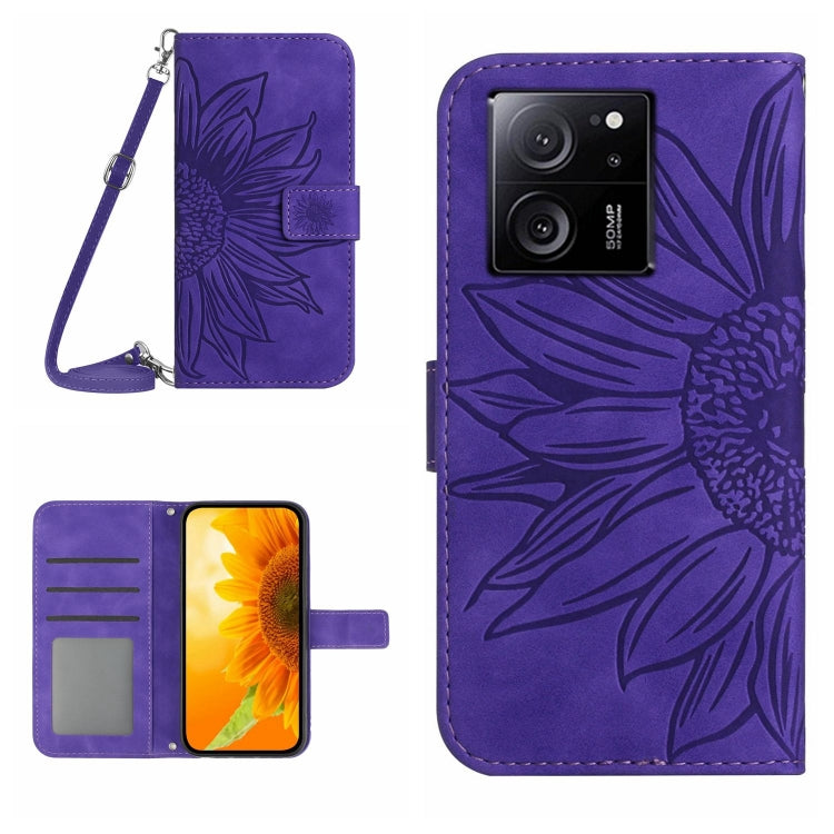 Skin Feel Sun Flower Embossed Flip Leather Phone Case with Lanyard