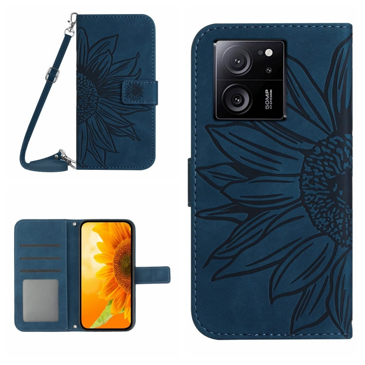 Skin Feel Sun Flower Embossed Flip Leather Phone Case with Lanyard