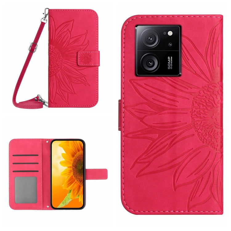 Skin Feel Sun Flower Embossed Flip Leather Phone Case with Lanyard