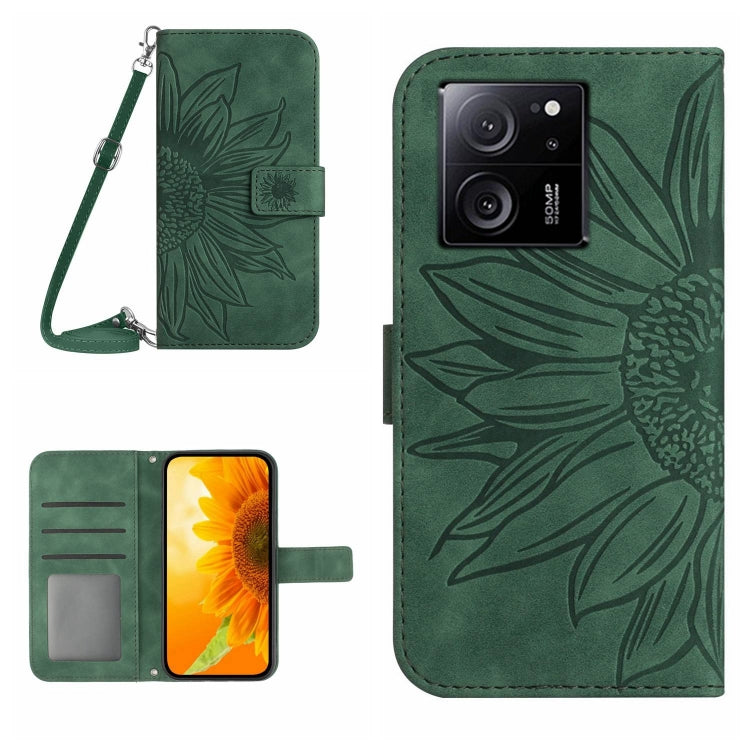 Skin Feel Sun Flower Embossed Flip Leather Phone Case with Lanyard