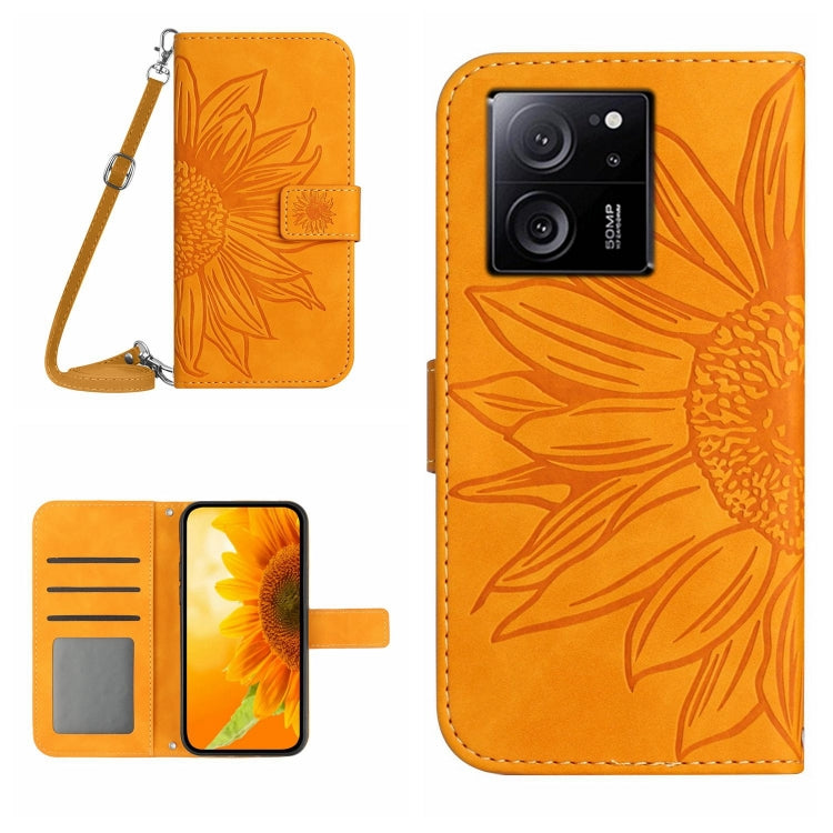 Skin Feel Sun Flower Embossed Flip Leather Phone Case with Lanyard