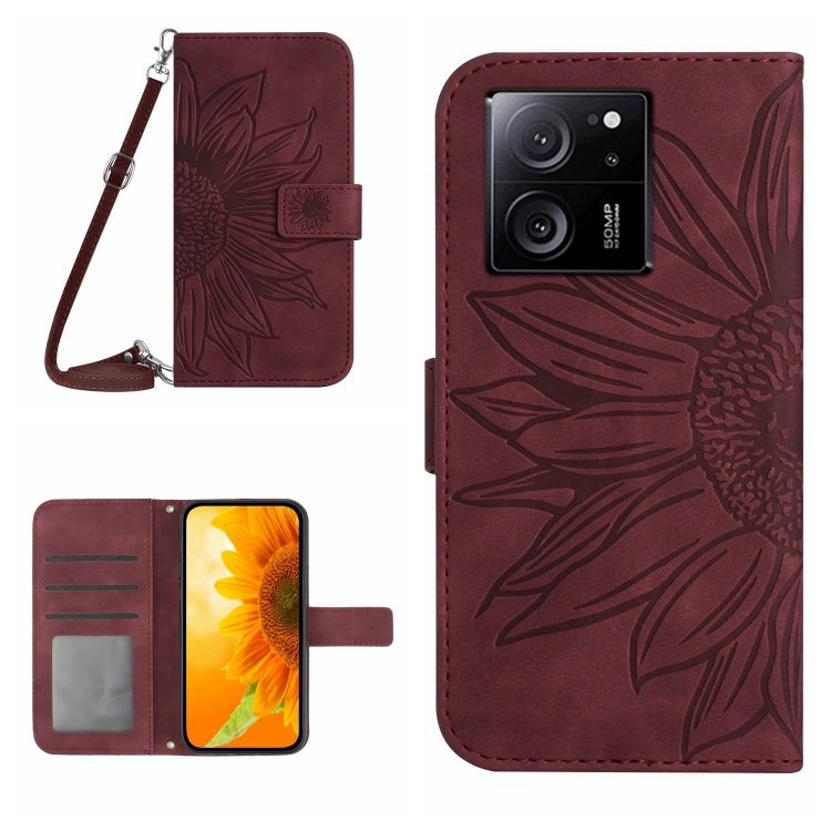 Skin Feel Sun Flower Embossed Flip Leather Phone Case with Lanyard