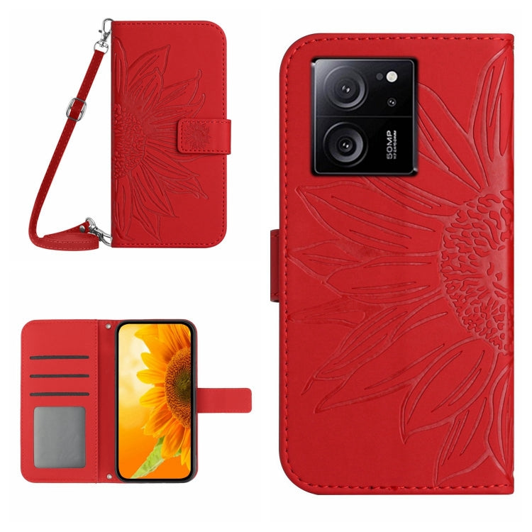 Skin Feel Sun Flower Embossed Flip Leather Phone Case with Lanyard
