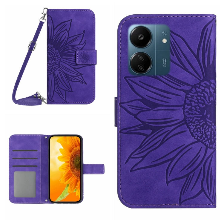 Skin Feel Sun Flower Embossed Flip Leather Phone Case with Lanyard
