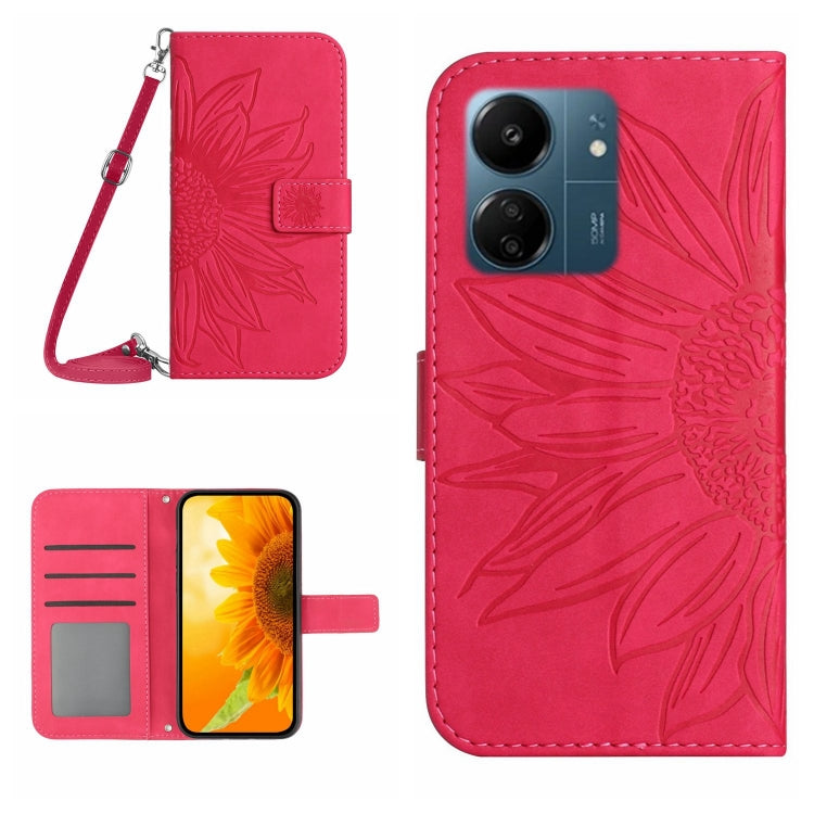 Skin Feel Sun Flower Embossed Flip Leather Phone Case with Lanyard