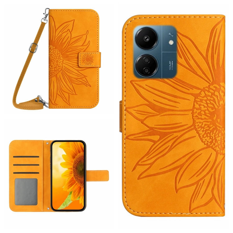 Skin Feel Sun Flower Embossed Flip Leather Phone Case with Lanyard