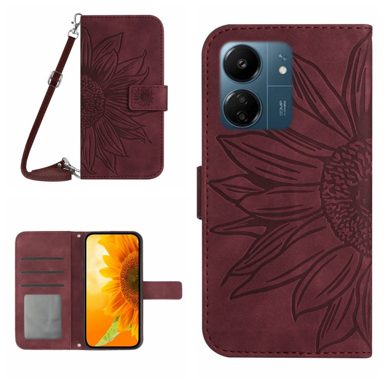 Skin Feel Sun Flower Embossed Flip Leather Phone Case with Lanyard