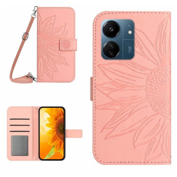 Skin Feel Sun Flower Embossed Flip Leather Phone Case with Lanyard
