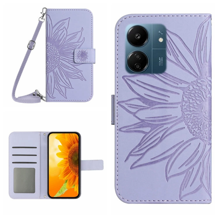 Skin Feel Sun Flower Embossed Flip Leather Phone Case with Lanyard