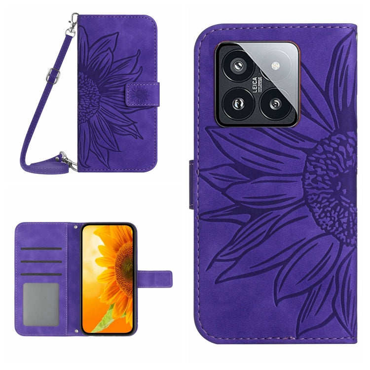 Skin Feel Sun Flower Embossed Flip Leather Phone Case with Lanyard