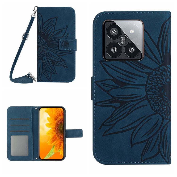 Skin Feel Sun Flower Embossed Flip Leather Phone Case with Lanyard