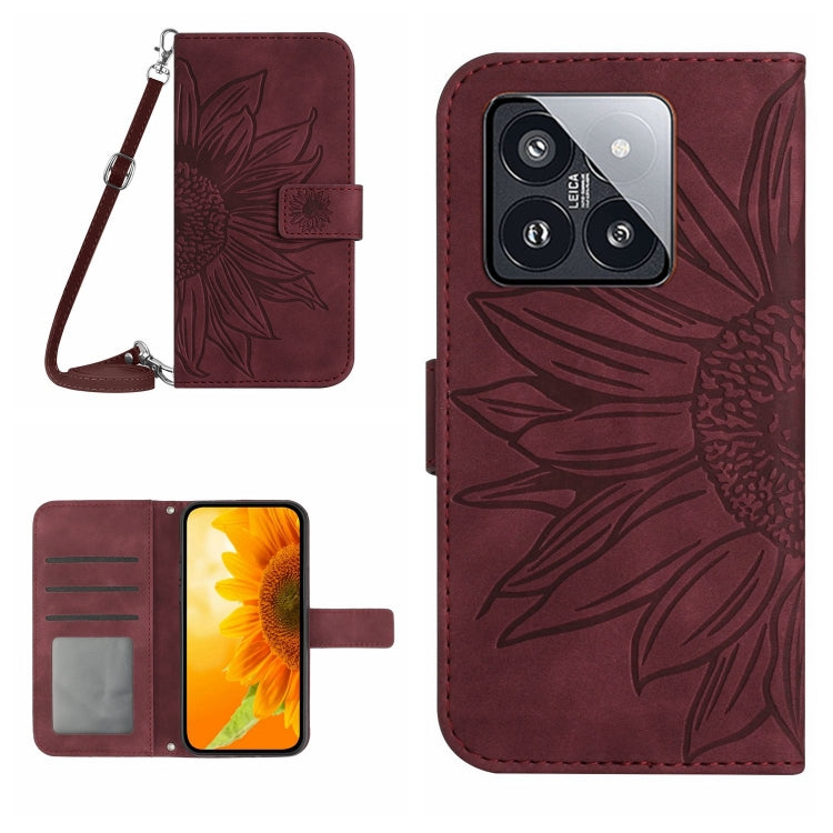 Skin Feel Sun Flower Embossed Flip Leather Phone Case with Lanyard