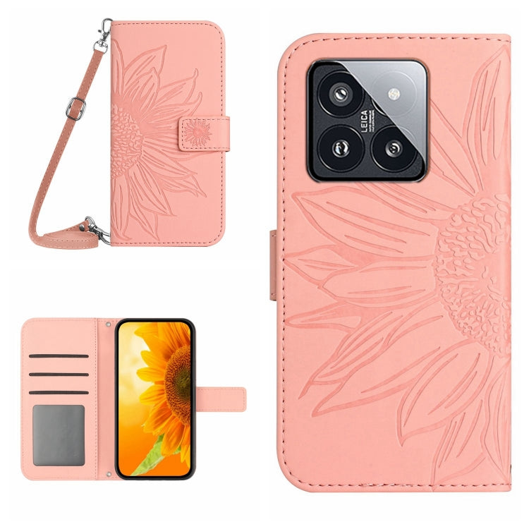 Skin Feel Sun Flower Embossed Flip Leather Phone Case with Lanyard